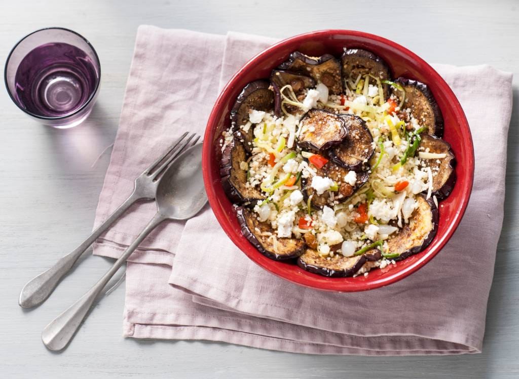 Gemarineerde aubergine met couscous en geitenkaas recept Allerhande
