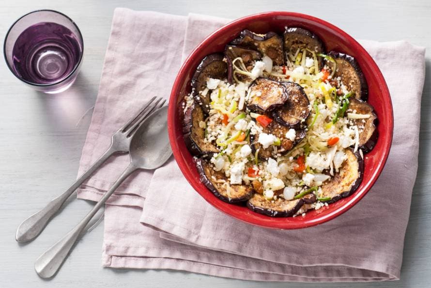 Gemarineerde aubergine met couscous en geitenkaas recept ...