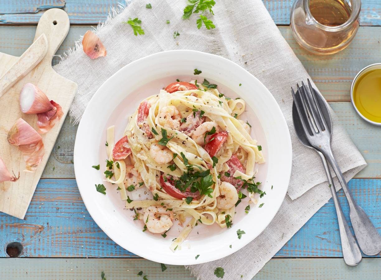Romige pasta met garnalen