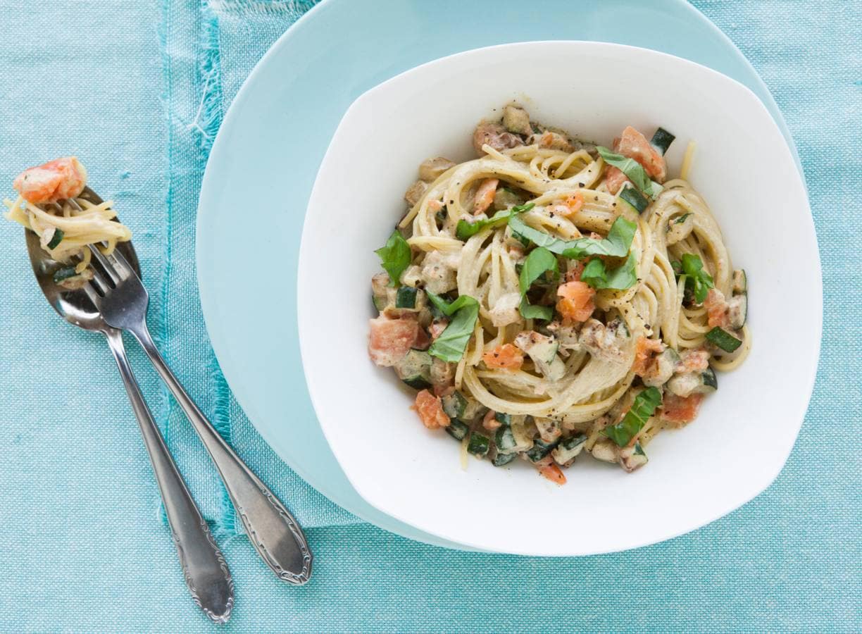 Spaghettini met gerookte zalm