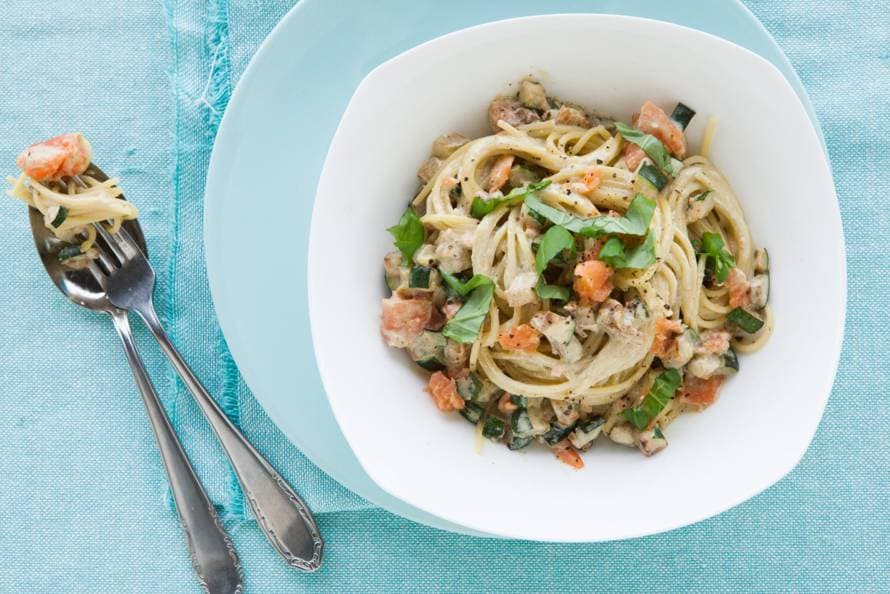 Spaghettini met gerookte zalm