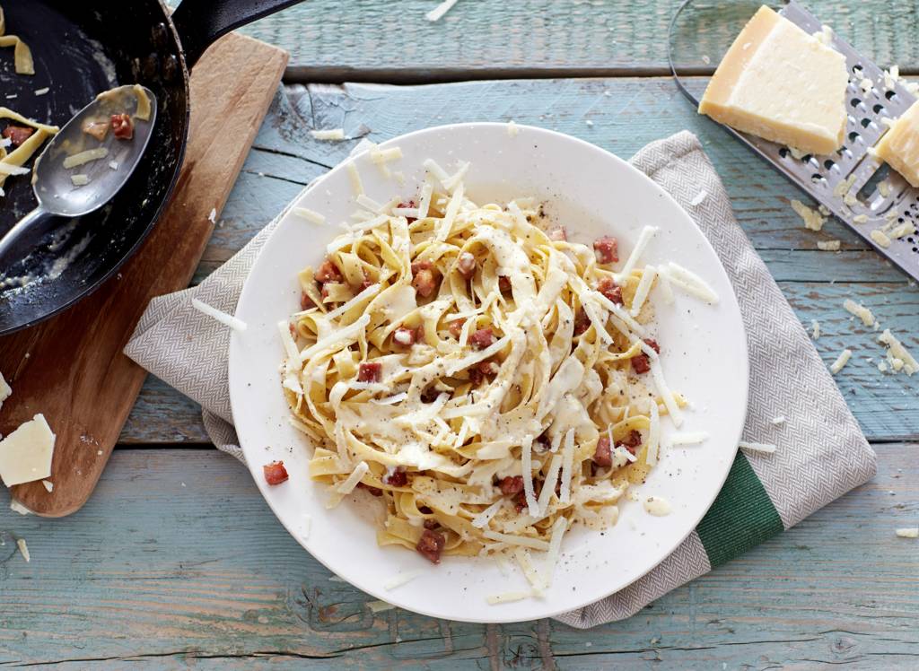 Pasta carbonara met room recept Allerhande Albert Heijn