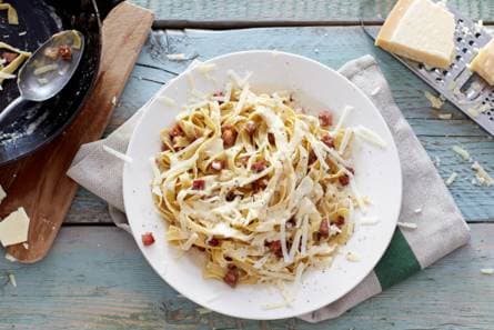 Pasta carbonara met room