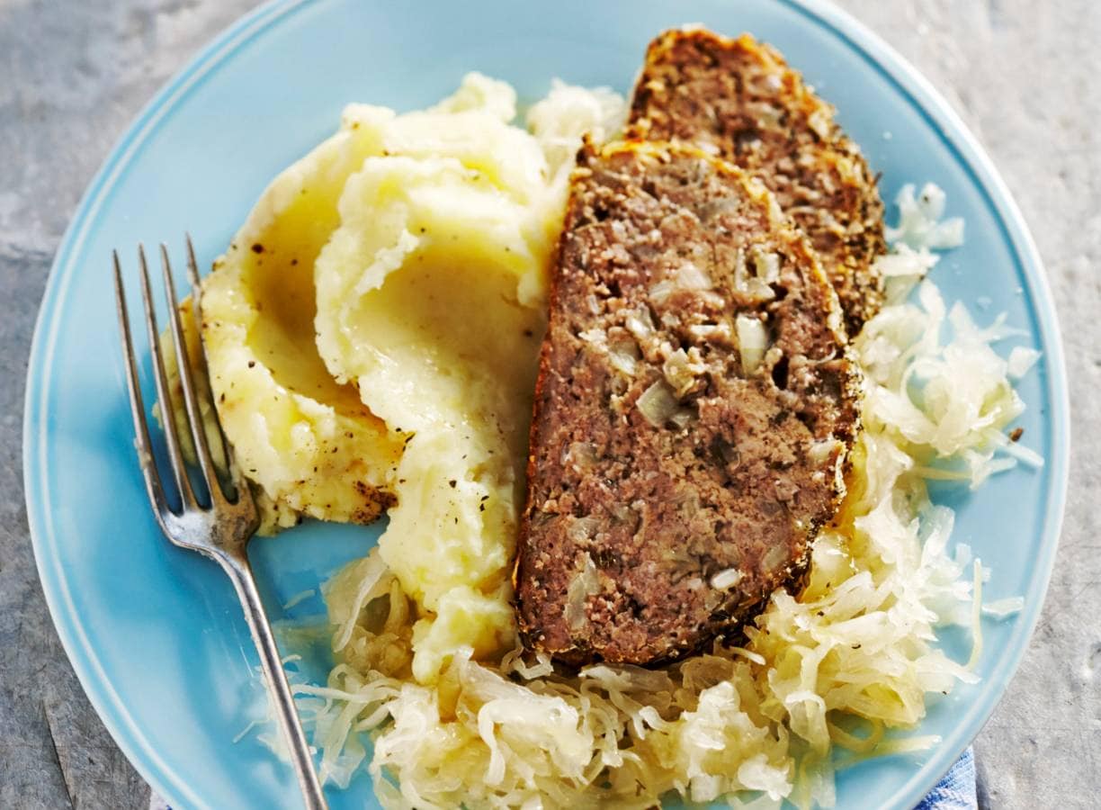 Gehaktbrood met zuurkool & puree