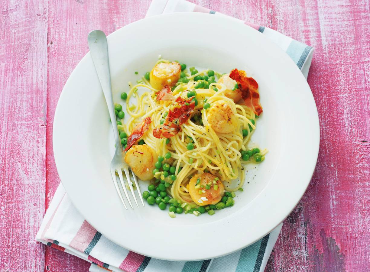 Pasta met sint-jakobsschelpen en saffraanboter