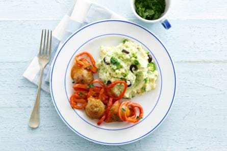 Broccolipuree & stroganoffballetjes