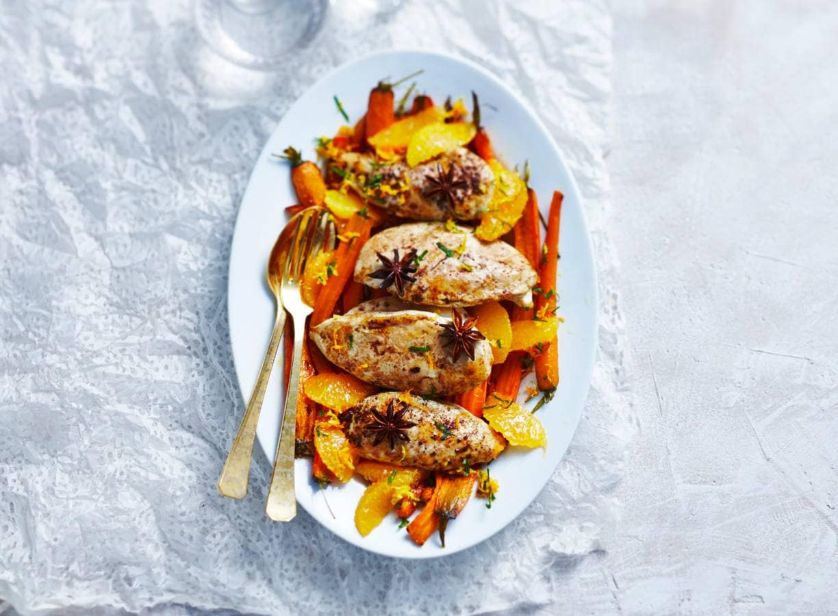 Kipfilet met citrusparten en steranijs uit de oven