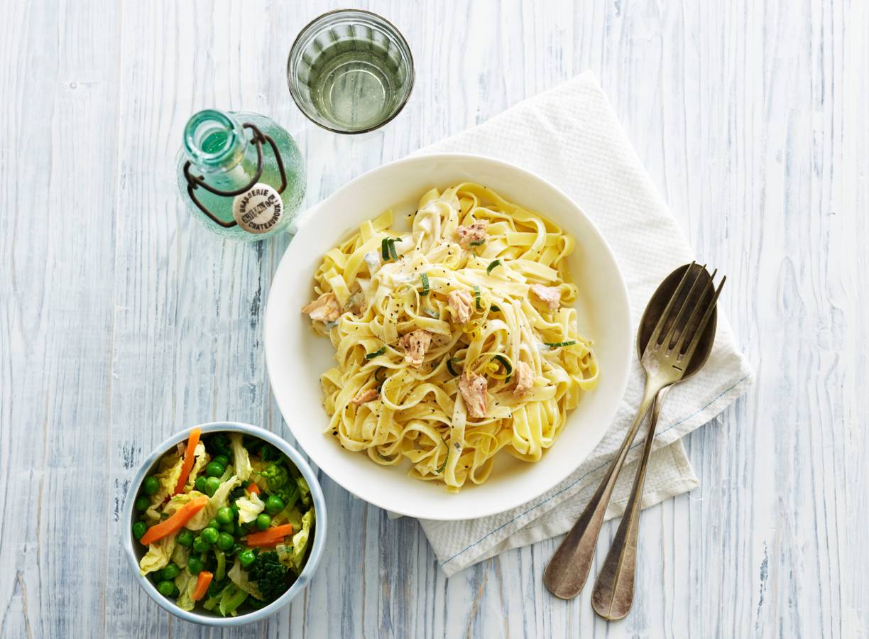 Tagliatelle met zalm en kool