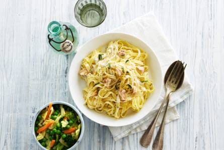 Tagliatelle met zalm en kool
