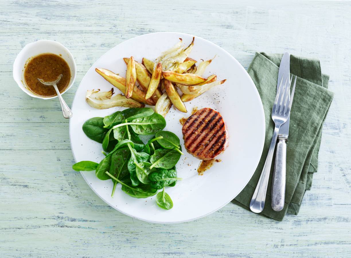 Haasmedaillons met maple-cider glaze