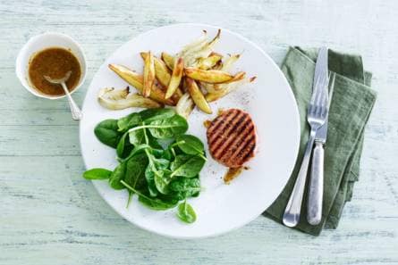 Haasmedaillons met maple-cider glaze