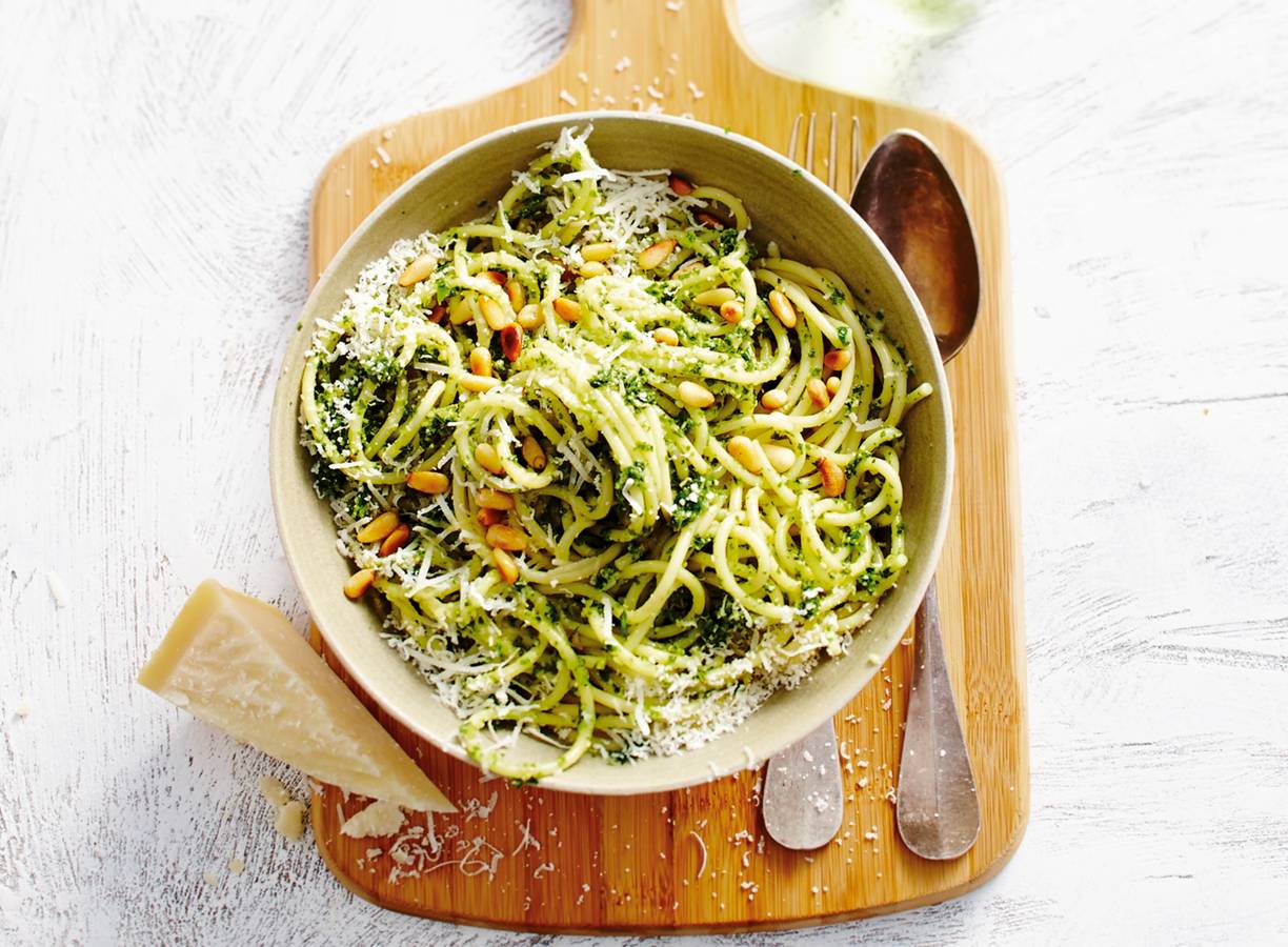 Spaghettini met boerenkoolpesto