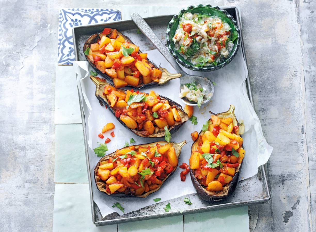 Aubergine met batata harra (pittige aardappel)