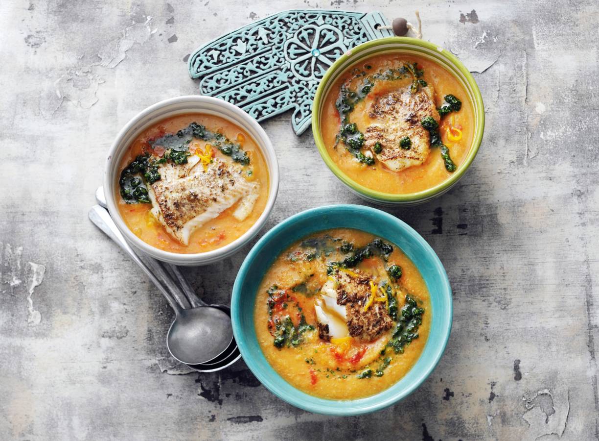 Linzensoep met korianderpesto