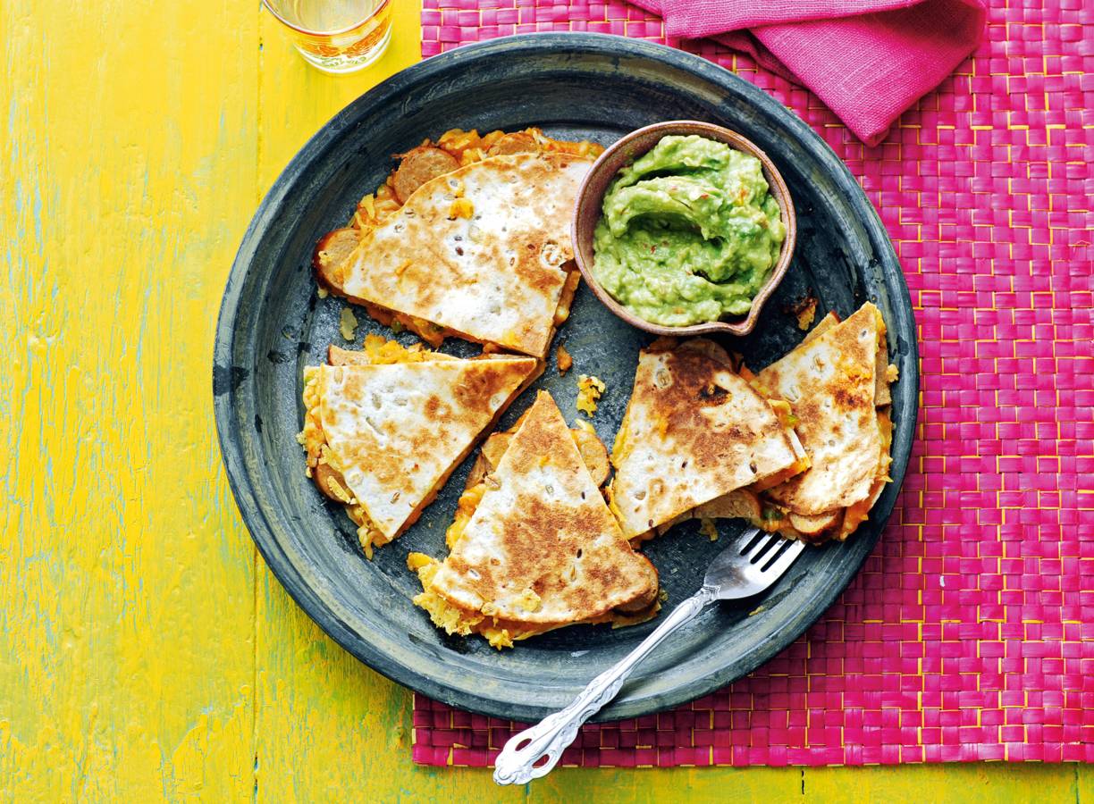 Quesadilla’s met worst en zoete aardappel