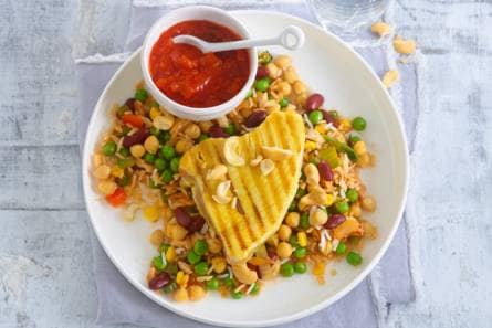 Snelle pilav met gegrilde kerrie-tonijnsteak