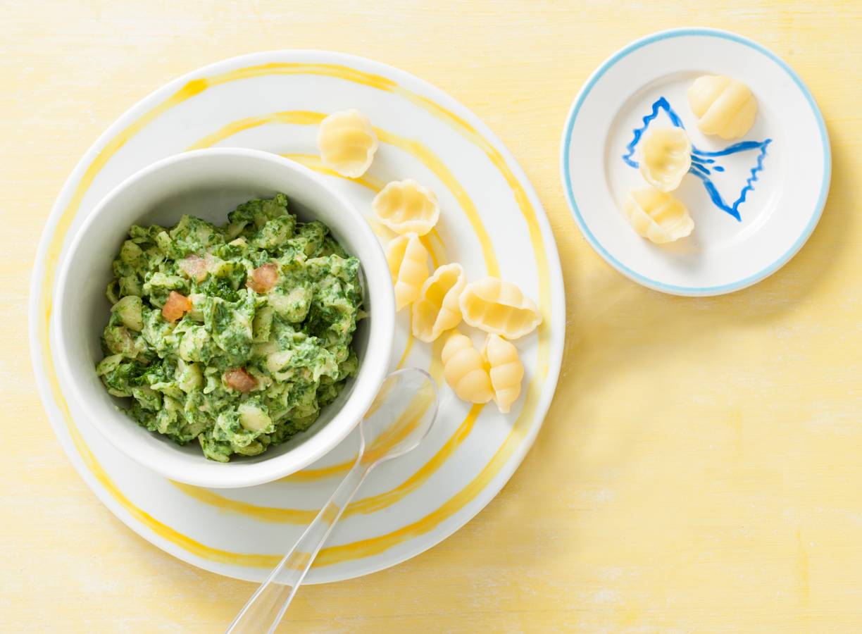 Opperdepop: pasta met spinazieroomsaus 10-12 mnd
