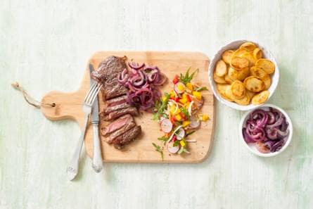 Entrecote met gekaramelliseerde ui en tijm