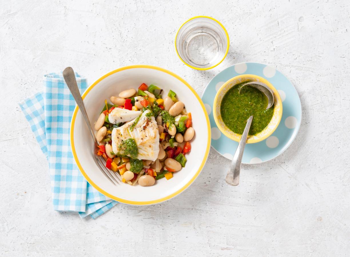 Kabeljauw met salsa verde van postelein