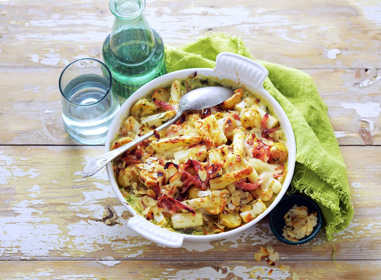 Romige asperge-aardappelgratin