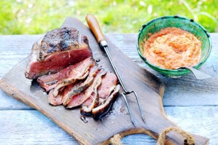 Gerookte entrecote met romesco