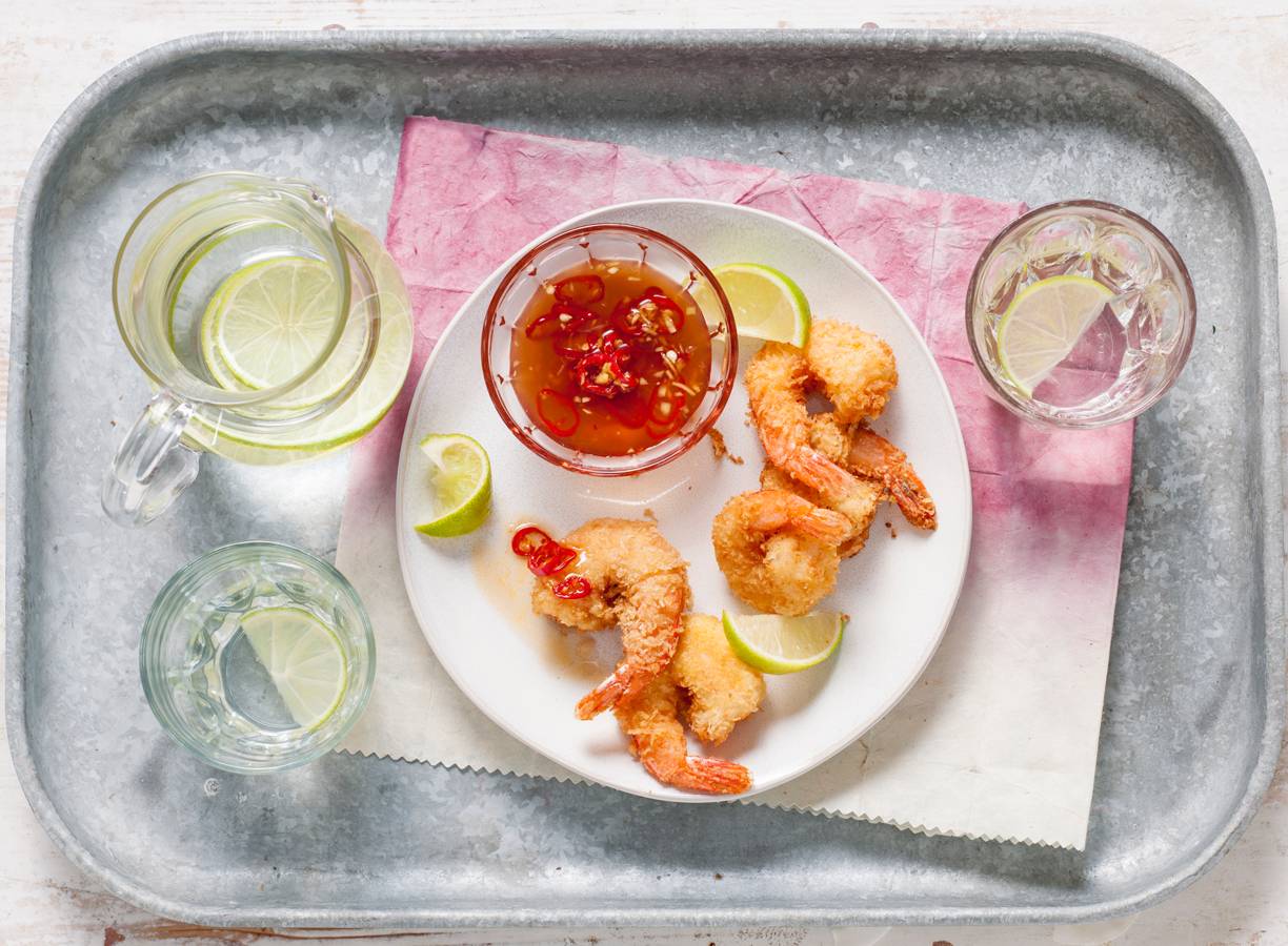 Crunchy kokosgarnalen met Thaise dip