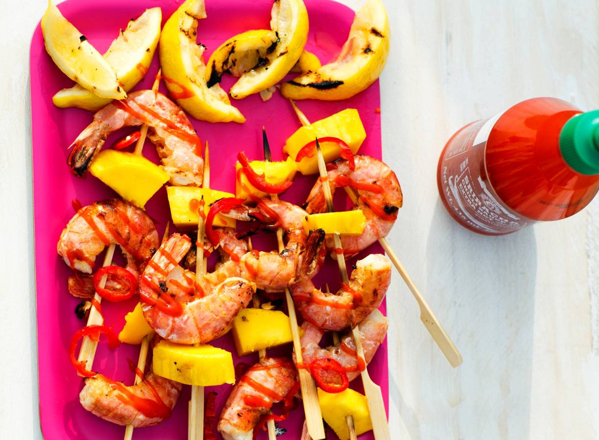 Gegrilde garnalenspiesen met mango