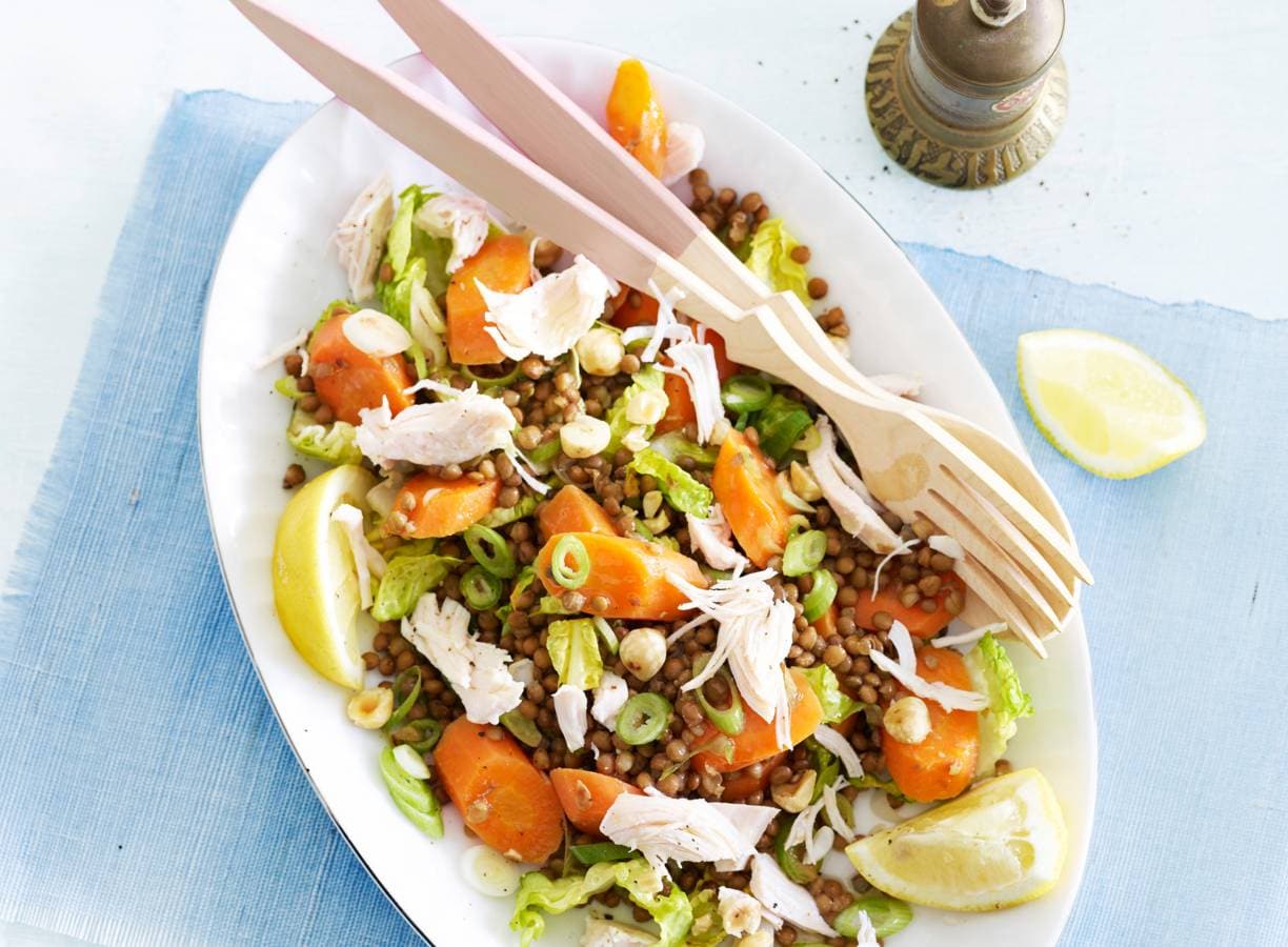 Linzensalade met kip