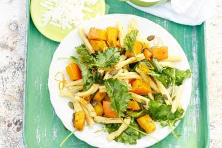 Pasta met pompoen en geitenkaas