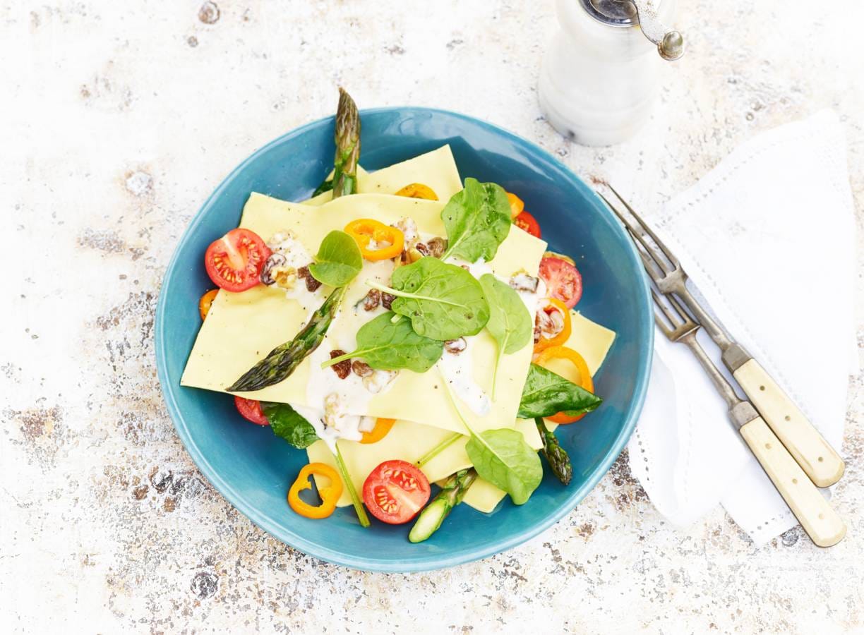 Open lasagne met asperges & blauwaderkaas