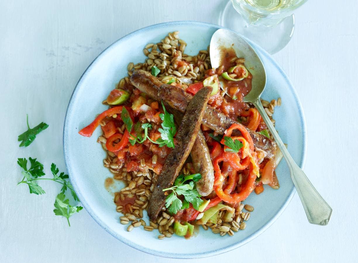 Farro met paprika-tomatensaus