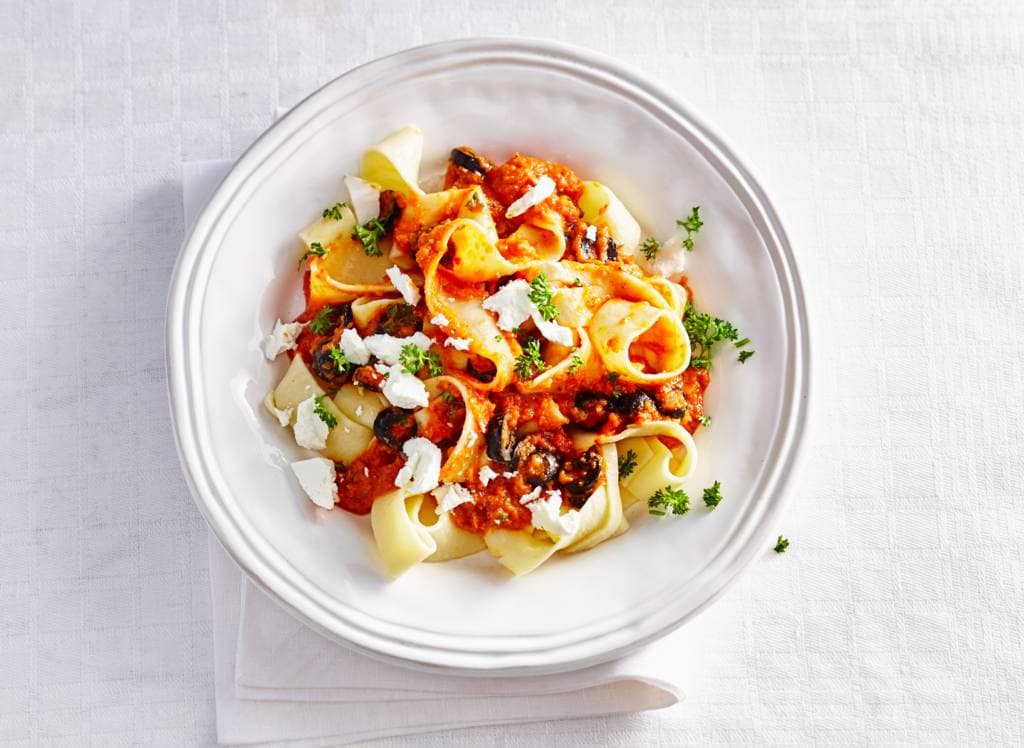 Pappardelle met groentesaus en geitenkaas