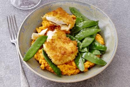 Gepaneerde schelvis & zoete aardappel