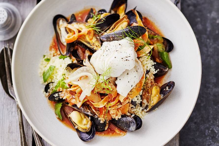 Couscous met mosselen en kabeljauw