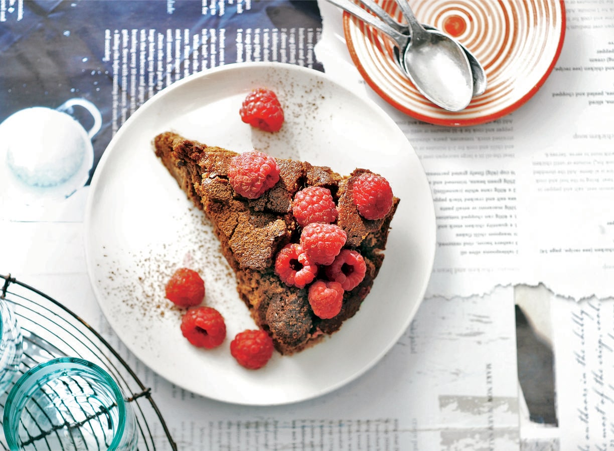 Donkere chococheesecake met frambozen