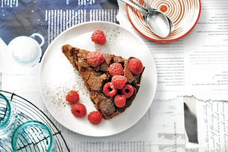 Donkere chococheesecake met frambozen