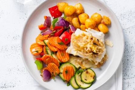 Gegratineerde kabeljauw met kriel en wokgroente