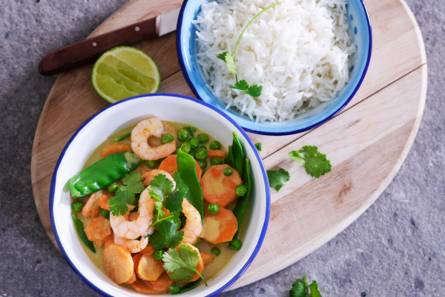 Groene curry met garnalen