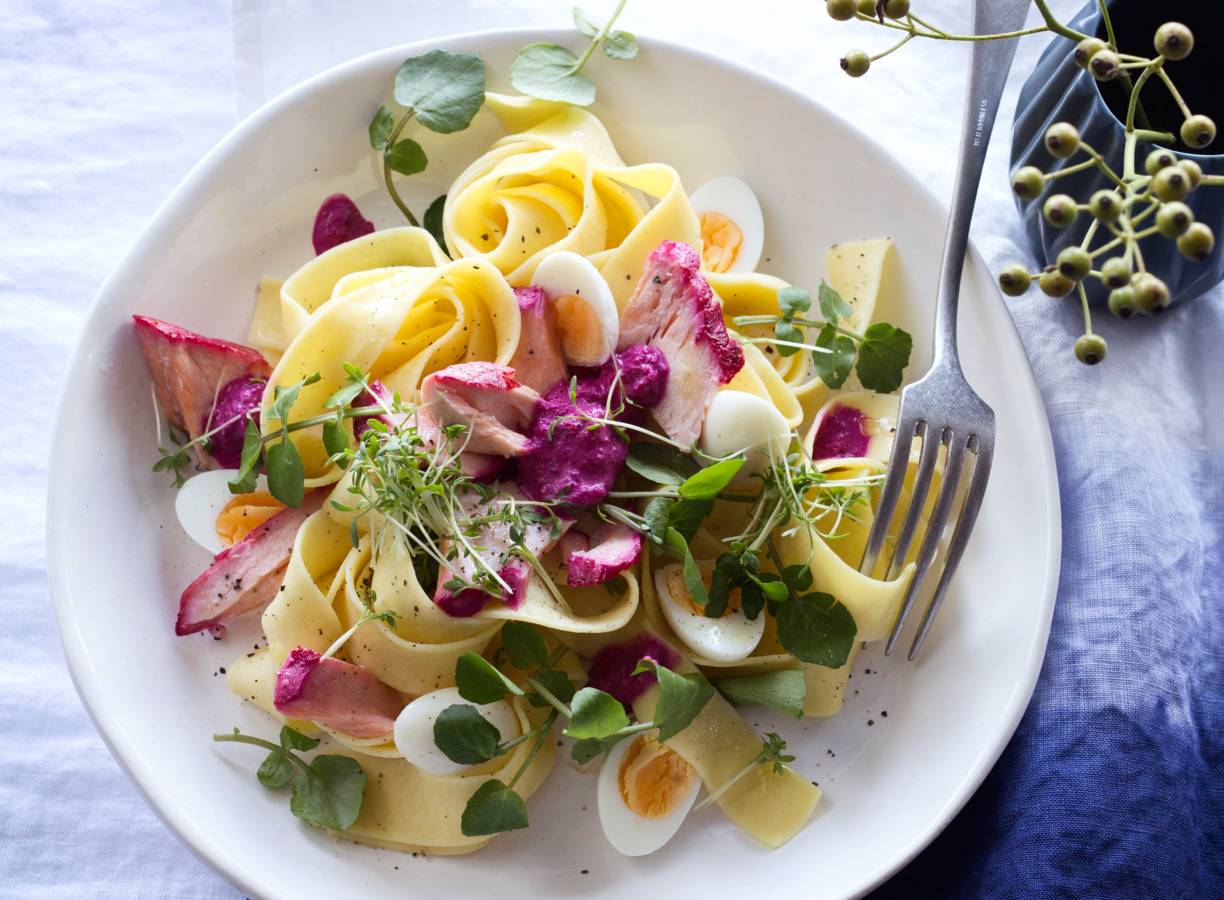 Pappardelle met zalm en mierikswortelsaus
