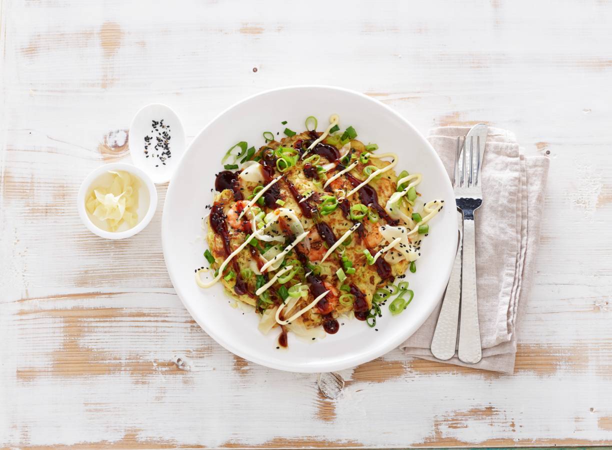 Okonomiyaki met garnalen