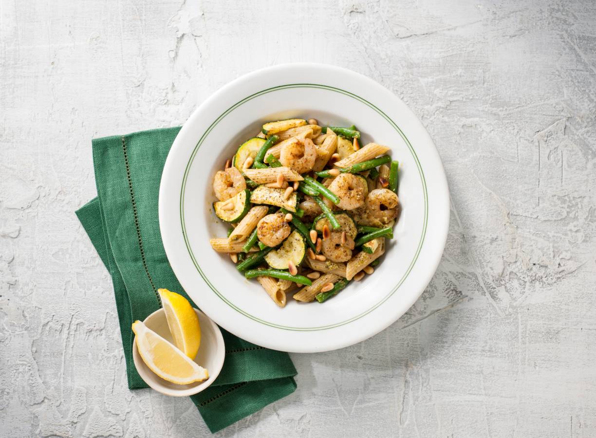 Penne met garnalen & groenten