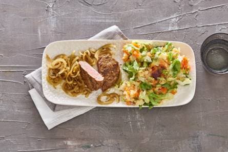 Steak de boeuf op z'n Marokkaans met dubbele groentestamp