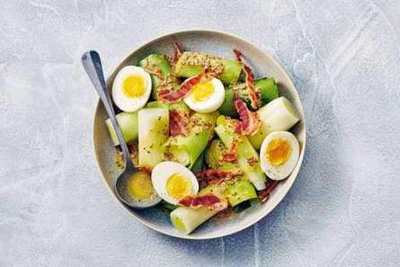 Prei in vinaigrette & gegrild spek