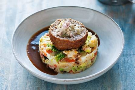 Ham-preibal met stoemp en saus Balls & Glory