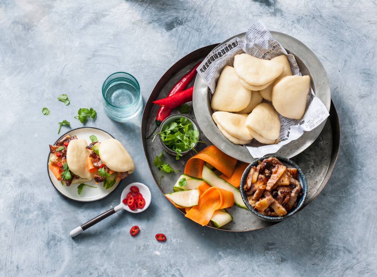 Steamed buns met char siu varkensvlees