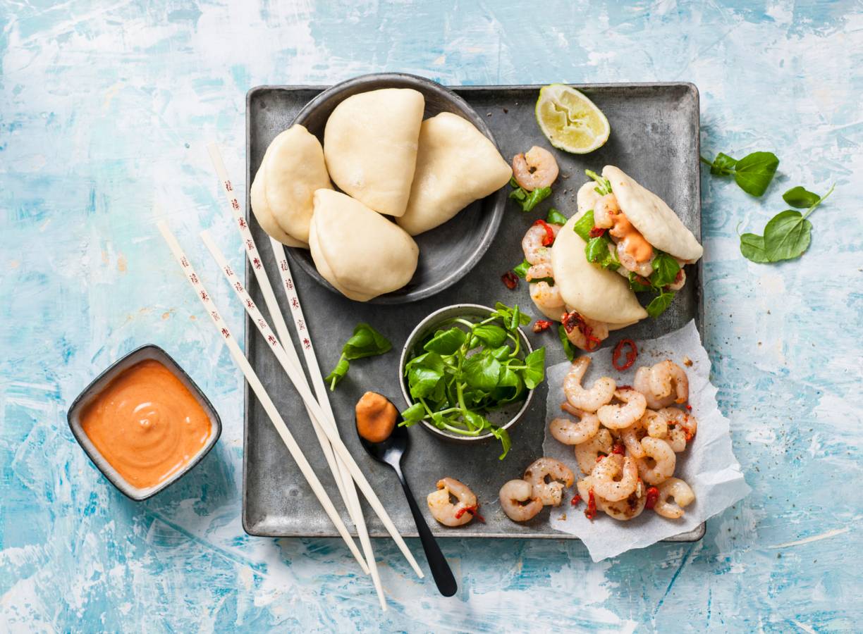 Steamed buns met pittige garnalen