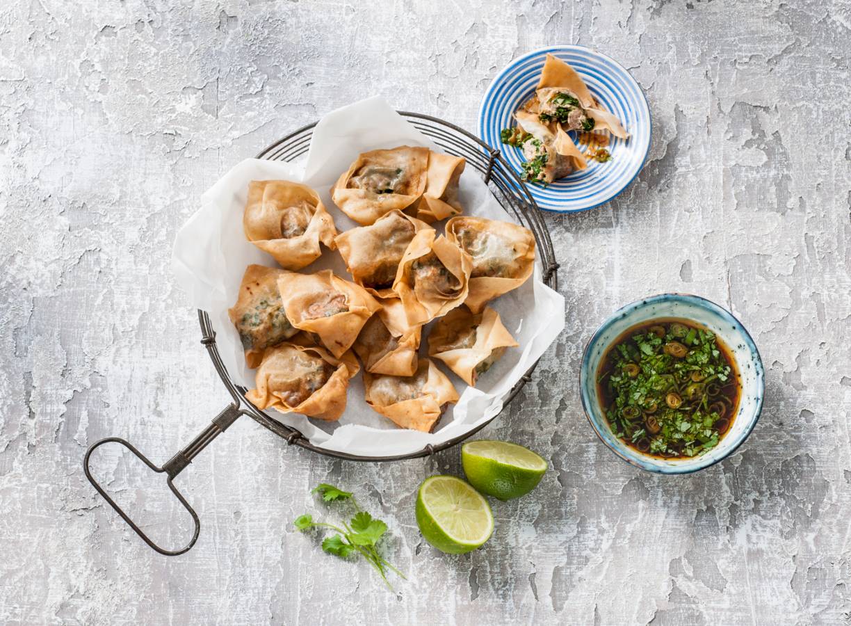 Wontons met varkensvlees en boerenkool