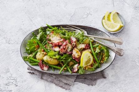 Haricots vertssalade met gemarineerde octopus