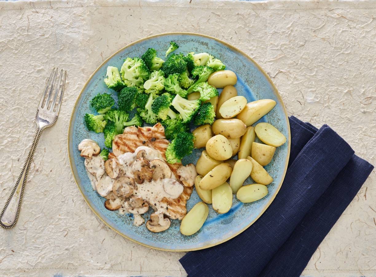Gegrilde kalkoenfilet met champignonroomsaus