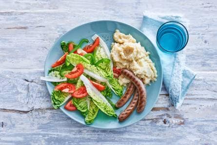Runderchipolataworstjes met knolselderijpuree
